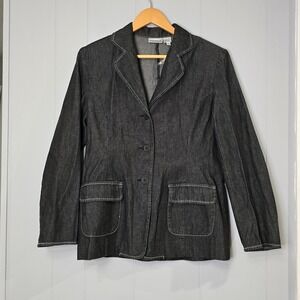 VTG NWOT Newport News Easy Style Women's Dark Wash‎ Denim Blazer Jacket Size 12